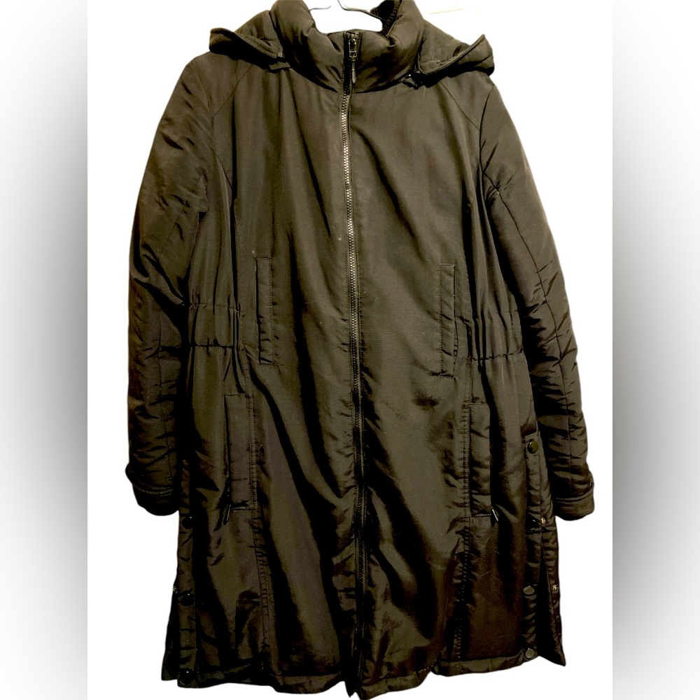 Thyme Maternity Down Filled Hooded Black Puffer Coat Black Size Large GUC
